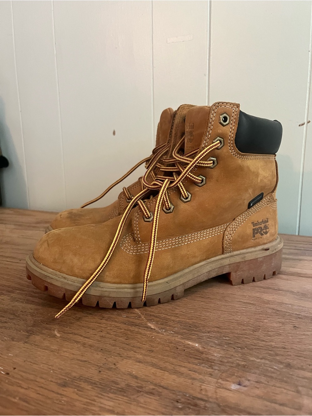 Timberland PRO Wheat/Tan Leather Work Boots with Black Collar